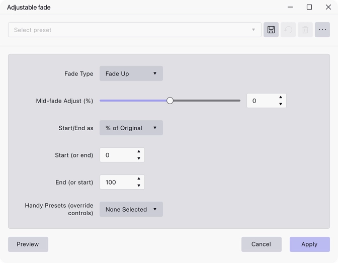 The Adjustable Fade dialog
