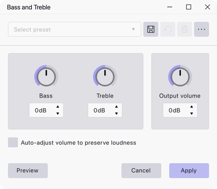 The Bass and Treble dialog