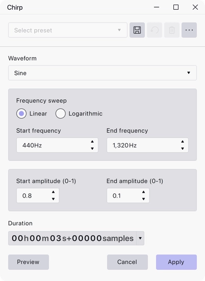 The Chirp dialog
