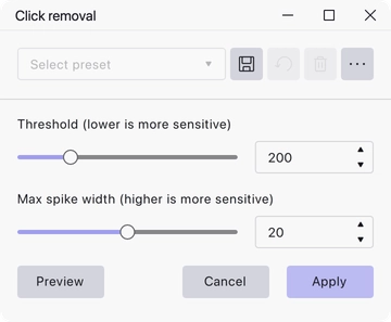 The Click Removal dialog