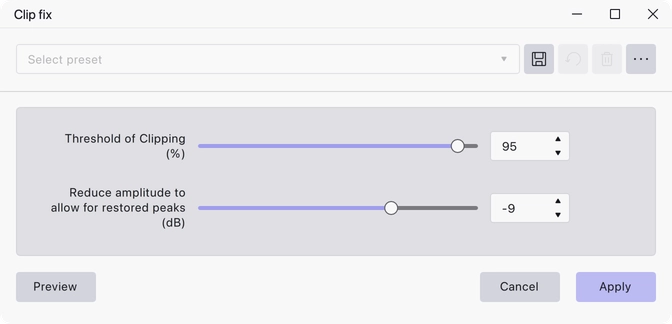 The Clip Fix dialog