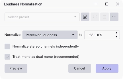The Loudness Normalisation dialog