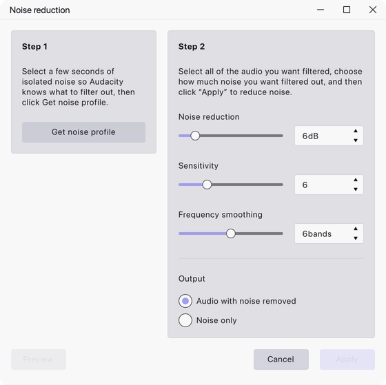 The Noise Reduction dialog