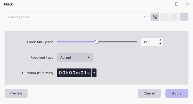The Pluck dialog