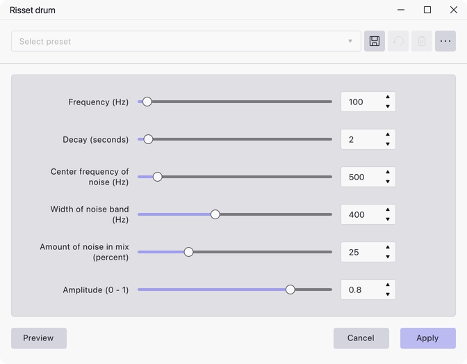 The Risset Drum dialog