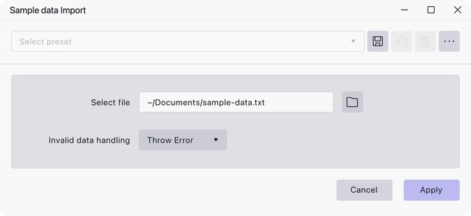 The Sample Data Import dialog