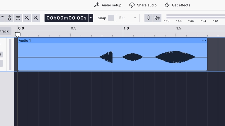 After a ripple delete: the later audio has been pulled back and the clip is shorter
