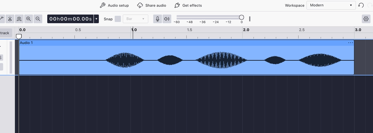 An unselected clip on its track, with its name along the top and the waveform inside
