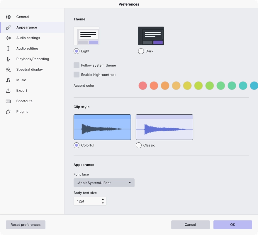 The Appearance preferences page