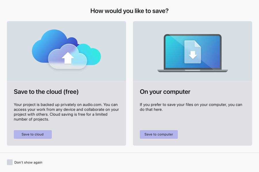 The first-save prompt: Save to the cloud, or On your computer