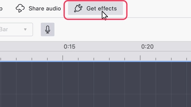 The Get effects button ringed in the hotbar, to the right of Share audio