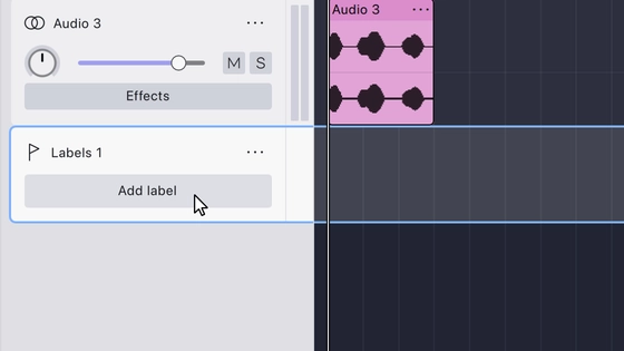 A label track's panel: the flag icon, the track name, the menu and the Add label button