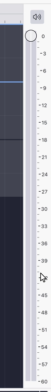 The playback meter in its vertical position, running down the right edge of the track area with the volume control at the top