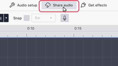 The Share audio button ringed in the hotbar, between Audio setup and Get effects