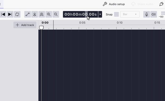 The timecode in the toolbar, with the cursor over a digit