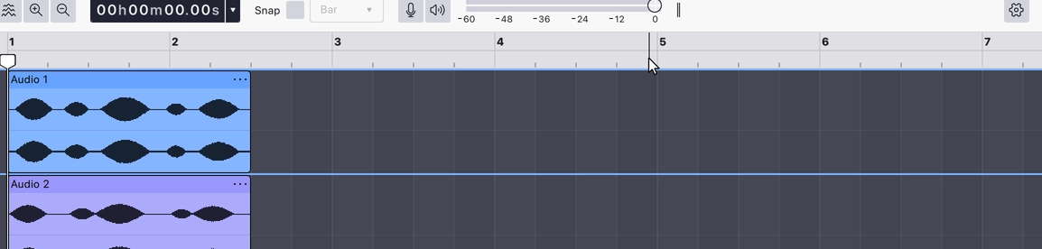 The ruler labelling musical time in bars