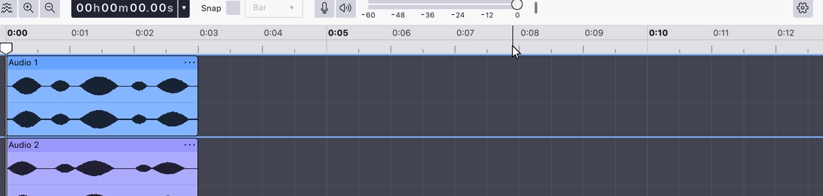 The timeline ruler above the tracks, with the playhead flag at the left edge