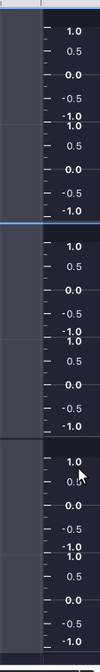 The vertical rulers: an amplitude scale down the right edge of each track