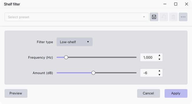 The Shelf Filter dialog