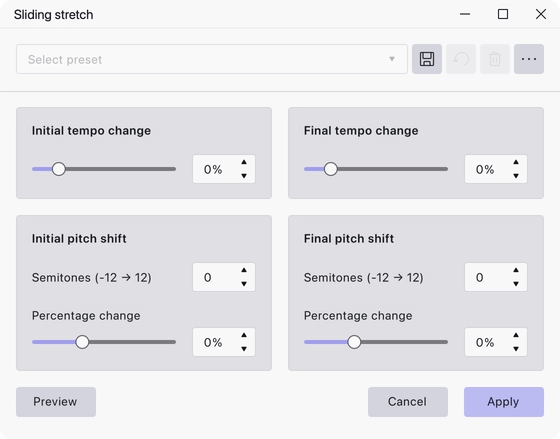 The Sliding Stretch dialog