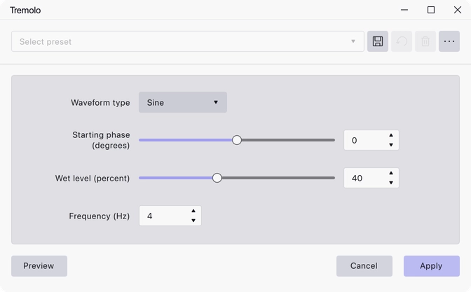 The Tremolo dialog