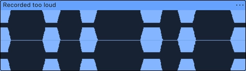 A clipped take: the waveform is a solid block with flat tops where the peaks were cut off