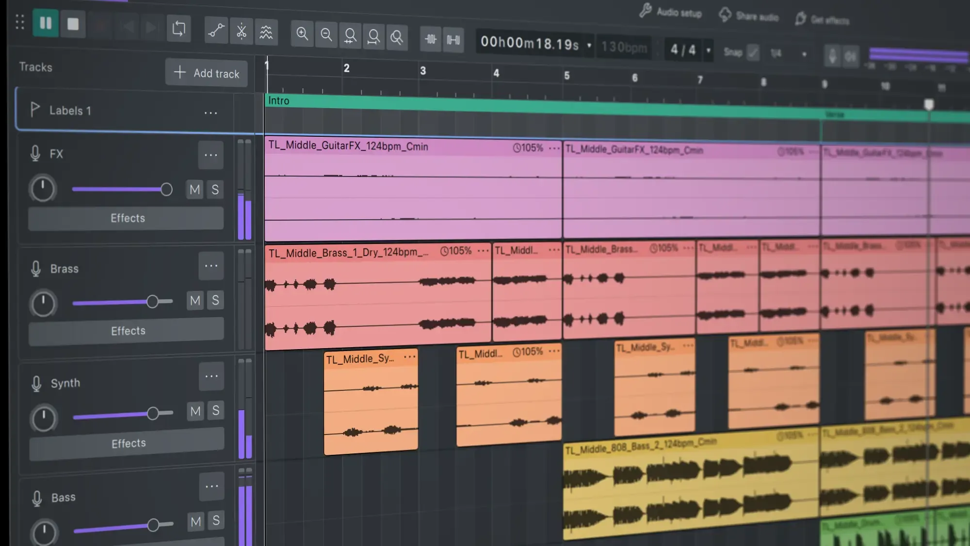 Audacity 4 beta: multitrack project view