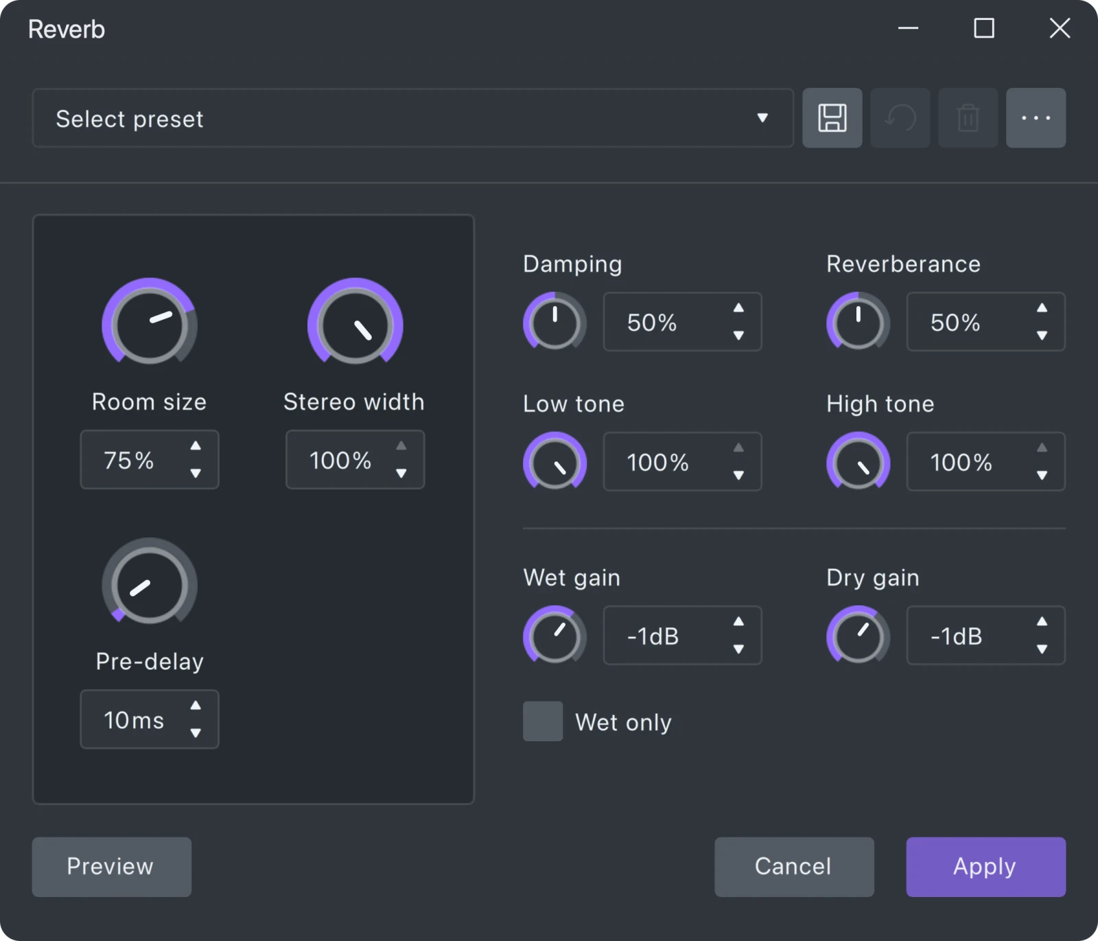 Reverb effect window